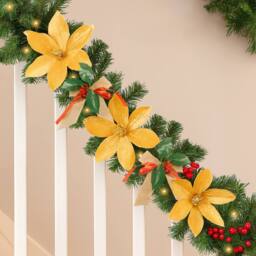 Marco Paul 9ft Pre Lit Christmas Garland With Bows, Flowers & Lights in Green - thumbnail 9
