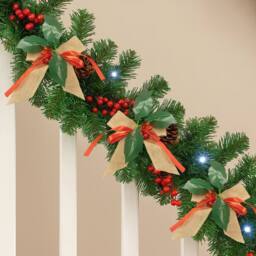 Marco Paul 9ft Pre Lit Christmas Garland With Bows, Flowers & Lights in Green - thumbnail 6