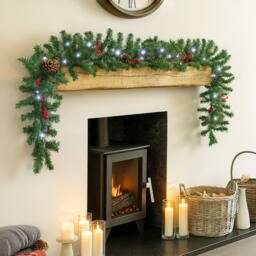 Marco Paul 9ft Pre Lit Christmas Garland With Bows, Flowers & Lights in Green - thumbnail 7