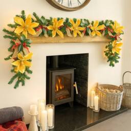 Marco Paul 9ft Pre Lit Christmas Garland With Bows, Flowers & Lights in Green - thumbnail 5