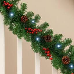 Marco Paul 9ft Pre Lit Christmas Garland With Bows, Flowers & Lights in Green - thumbnail 3
