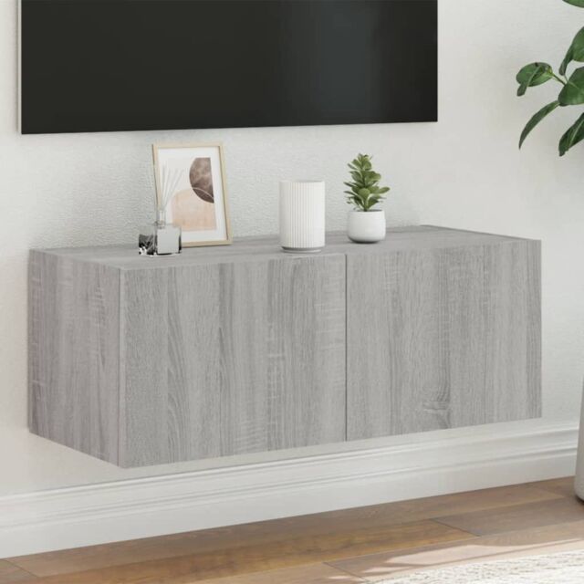 Berkfield Home TV Wall Cabinet with LED Lights Grey Sonoma 80x35x31 cm - Size: 80 x 35 x 31 cm - image 1