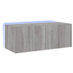 Berkfield Home TV Wall Cabinet with LED Lights Grey Sonoma 80x35x31 cm - Size: 80 x 35 x 31 cm - thumbnail 2