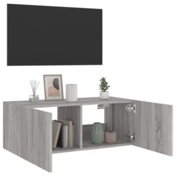 Berkfield Home TV Wall Cabinet with LED Lights Grey Sonoma 80x35x31 cm - Size: 80 x 35 x 31 cm - thumbnail 6
