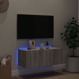 Berkfield Home TV Wall Cabinet with LED Lights Grey Sonoma 80x35x31 cm - Size: 80 x 35 x 31 cm - thumbnail 3
