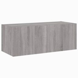 Berkfield Home TV Wall Cabinet with LED Lights Grey Sonoma 80x35x31 cm - Size: 80 x 35 x 31 cm - thumbnail 7