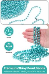 Neel Blue 9M Metallic Christmas Bead Chain - 7.5mm Shiny Pearl Garland in Turquoise - thumbnail 3