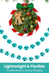 Neel Blue 9M Metallic Christmas Bead Chain - 7.5mm Shiny Pearl Garland in Turquoise - thumbnail 5