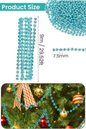 Neel Blue 9M Metallic Christmas Bead Chain - 7.5mm Shiny Pearl Garland in Turquoise - thumbnail 2