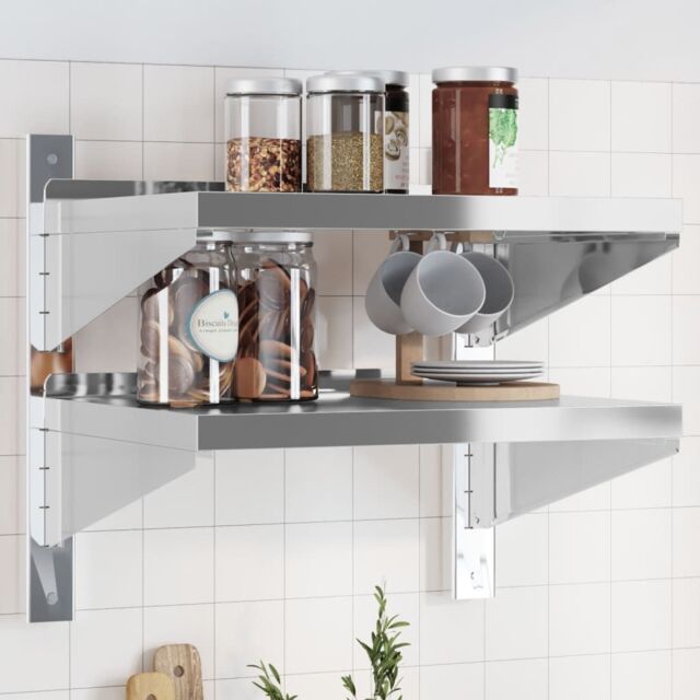 Berkfield Home 2-Tier Wall Shelf 50x40x60 cm Silver Stainless Steel - Size: 50 x 40 x 60 cm - image 1