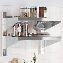 Berkfield Home 2-Tier Wall Shelf 50x40x60 cm Silver Stainless Steel - Size: 50 x 40 x 60 cm