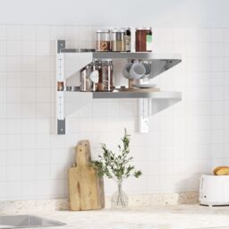 Berkfield Home 2-Tier Wall Shelf 50x40x60 cm Silver Stainless Steel - Size: 50 x 40 x 60 cm - thumbnail 3