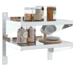Berkfield Home 2-Tier Wall Shelf 50x40x60 cm Silver Stainless Steel - Size: 50 x 40 x 60 cm - thumbnail 4