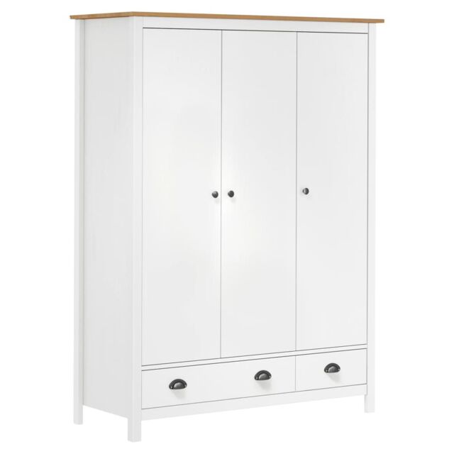 Berkfield Home 3-Door Wardrobe Hill White 127x50x170 cm Solid Pine Wood - Size: 127 x 50 x 170 cm - image 1