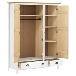 Berkfield Home 3-Door Wardrobe Hill White 127x50x170 cm Solid Pine Wood - Size: 127 x 50 x 170 cm - thumbnail 3