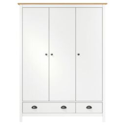 Berkfield Home 3-Door Wardrobe Hill White 127x50x170 cm Solid Pine Wood - Size: 127 x 50 x 170 cm - thumbnail 2