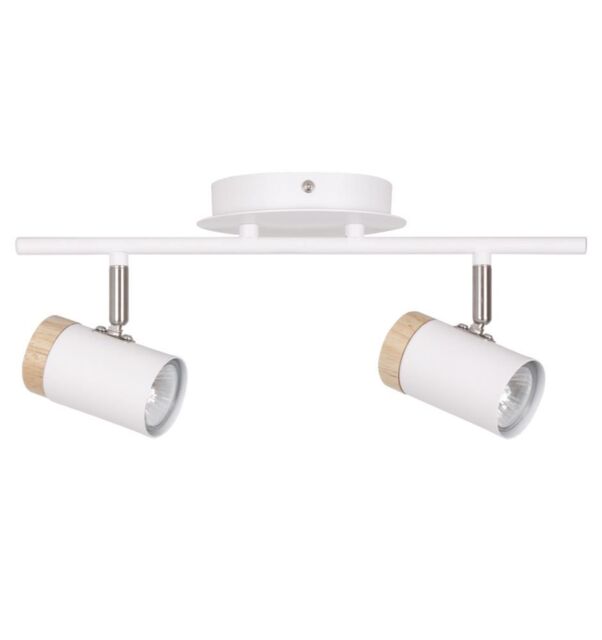 First Choice Lighting Stratton - White with Wood Detail Two Way Spotlight - image 1