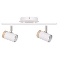 First Choice Lighting Stratton - White with Wood Detail Two Way Spotlight - thumbnail 1