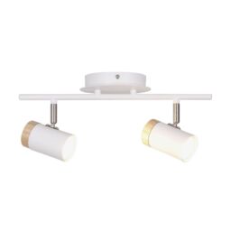 First Choice Lighting Stratton - White with Wood Detail Two Way Spotlight - thumbnail 2