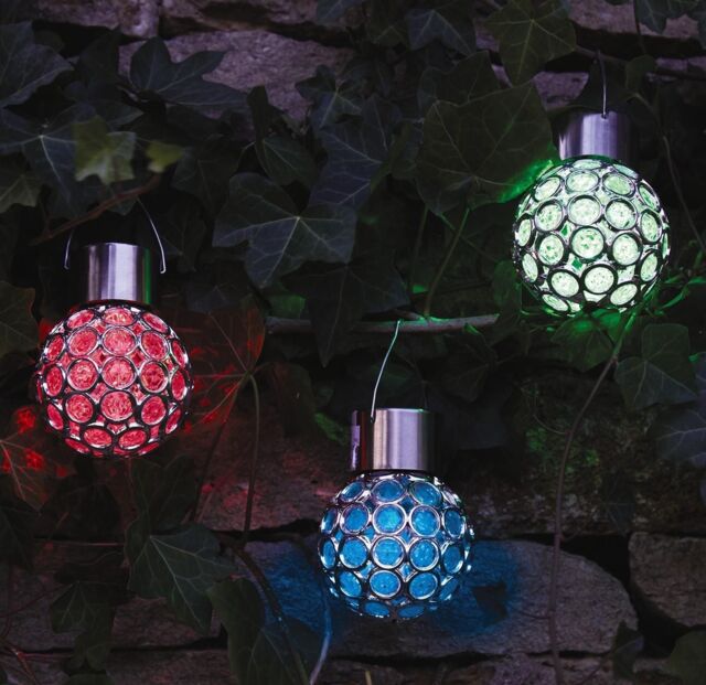 mysmartbuy 3 x Hanging Solar Powered Colour Changing Ball Lights - Outdoor Decorative Garden Lanterns, Each 14.5 x 8cm Dia - Size: 14.5 x 8 cm