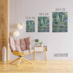 "Artery8 Water Lilies & Japanese Bridge Monet Vintage Canvas Wall Art in Green - Size: W18"" x H24""" - thumbnail 4