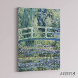 "Artery8 Water Lilies & Japanese Bridge Monet Vintage Canvas Wall Art in Green - Size: W18"" x H24""" - thumbnail 2