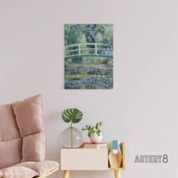 "Artery8 Water Lilies & Japanese Bridge Monet Vintage Canvas Wall Art in Green - Size: W18"" x H24""" - thumbnail 3