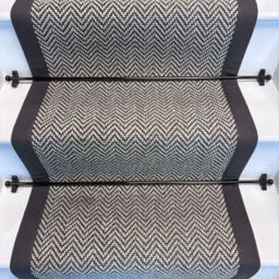 RainbowHome Herringbone Java Stair Runner with 100% Cotton Grey Border 50cm x 650cm in White - Size: 55 cm x 700 cm - thumbnail 2