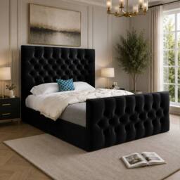 Casani Portmeirion Upholstered Black Soft Velvet Designer Bed Frame - Size: Small Single - thumbnail 1