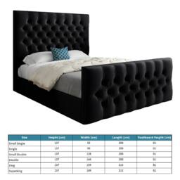 Casani Portmeirion Upholstered Black Soft Velvet Designer Bed Frame - Size: Small Single - thumbnail 6