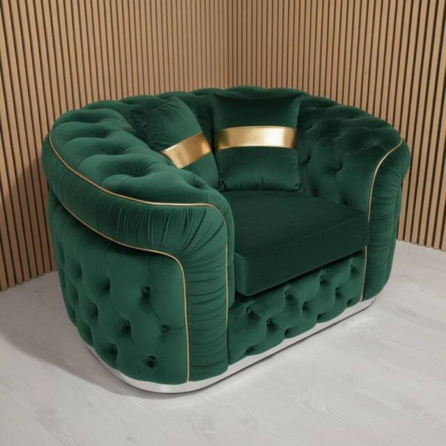 Stratus Interiors Ambassador Sofa Chesterfield Toronto Silver Trim Plush Velvet - Frills in Green - image 1