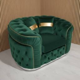 Stratus Interiors Ambassador Sofa Chesterfield Toronto Silver Trim Plush Velvet - Frills in Green - thumbnail 1