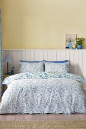 Catherine Lansfield 'Tilly Floral' Reversible Duvet Cover Set in Blue - Size: Double - thumbnail 2