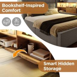 Merax Upholstered Single Daybed with Trundle Storage Headboard & Charging in Grey - thumbnail 5