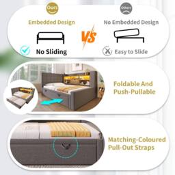 Merax Upholstered Single Daybed with Trundle Storage Headboard & Charging in Grey - thumbnail 6
