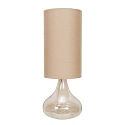 ValueLights Sylvie Natural Linen Tall Lamp Shade Amber Glass Squat Table Lamp with LED Bulb in Off-White - thumbnail 2