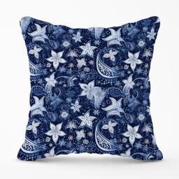 Warren Reed - Designer Paisley Christmas Stars Blue Outdoor Cushion - Size: 45 cm x 45 cm - thumbnail 1