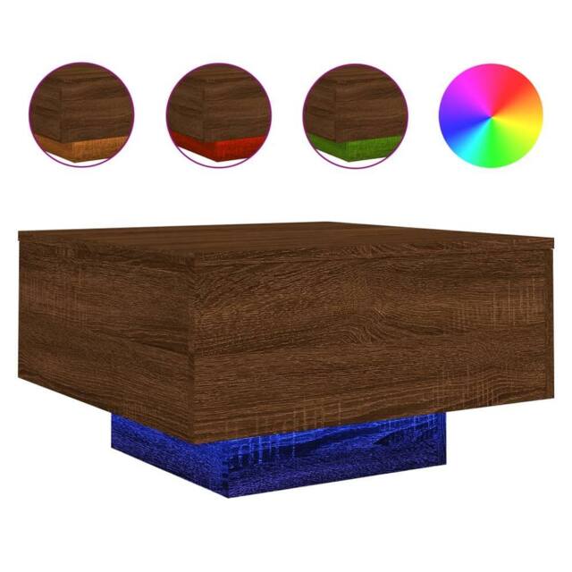 Berkfield Home Coffee Table with LED Lights Brown Oak 55x55x31 cm - Size: 55 x 55 x 31 cm - image 1