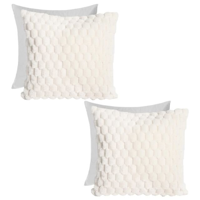 OHS 2 Pack Waffle Faux Fur Filled Cushion Covers - 45 x 45cm in Cream - Size: 45 cm x 45 cm - image 1