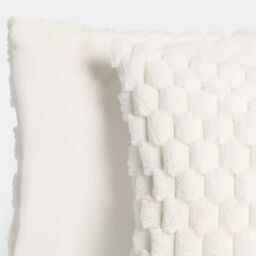OHS 2 Pack Waffle Faux Fur Filled Cushion Covers - 45 x 45cm in Cream - Size: 45 cm x 45 cm - thumbnail 2