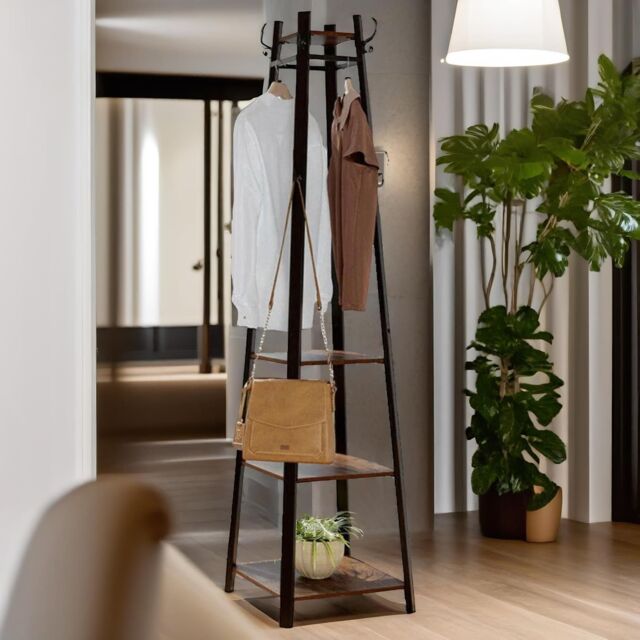 Rafaelo Mobilia Industrial Coat Stand With 2 Shelves in Dark Brown - image 1