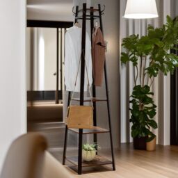 Rafaelo Mobilia Industrial Coat Stand With 2 Shelves in Dark Brown