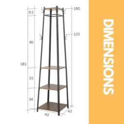 Rafaelo Mobilia Industrial Coat Stand With 2 Shelves in Dark Brown - thumbnail 6