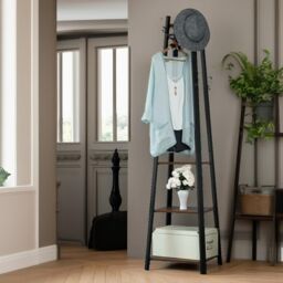 Rafaelo Mobilia Industrial Coat Stand With 2 Shelves in Dark Brown - thumbnail 5