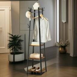 Rafaelo Mobilia Industrial Coat Stand With 2 Shelves in Dark Brown - thumbnail 2