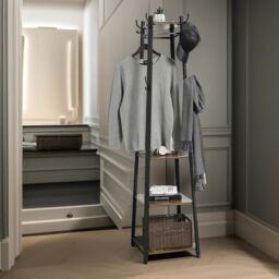 Rafaelo Mobilia Industrial Coat Stand With 2 Shelves in Dark Brown - thumbnail 4