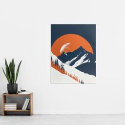 "Artery8 Abstract Winter Crescent Moon Mountain Landscape Wall Art Print in Orange - Size: W24"" x H32""" - thumbnail 4