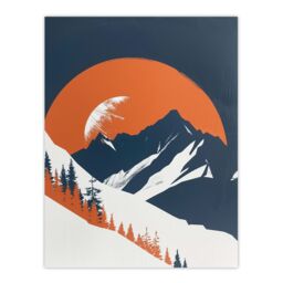 "Artery8 Abstract Winter Crescent Moon Mountain Landscape Wall Art Print in Orange - Size: W24"" x H32""" - thumbnail 1