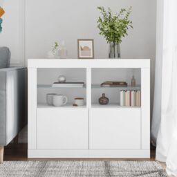 Berkfield Home Side Cabinets with LED Lights 2 pcs White Engineered Wood - thumbnail 3
