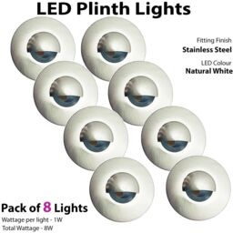 Loops Eyelid LED Plinth Light Kit 8x Round Spotlight Kitchen Bathroom Floor Kick Panel - thumbnail 3